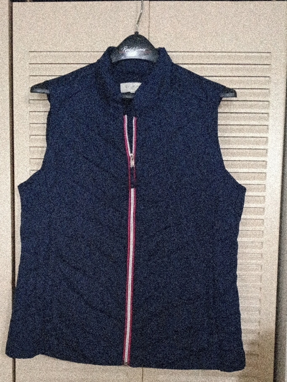 Talbots Navy Quilted Zip-Up Vest with Red and White Trim